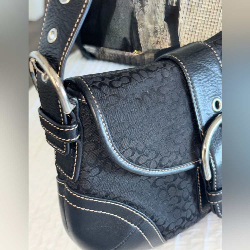 Y2K Coach 6818 Soho Demi Small C Black Leather & Jacquard Signature Shoulder Bag - Picture 8 of 16